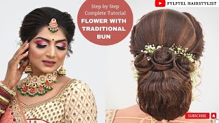 FLOWER WITH TRADITIONAL BUN BY PAYAL PATEL HAIRSTYLIST