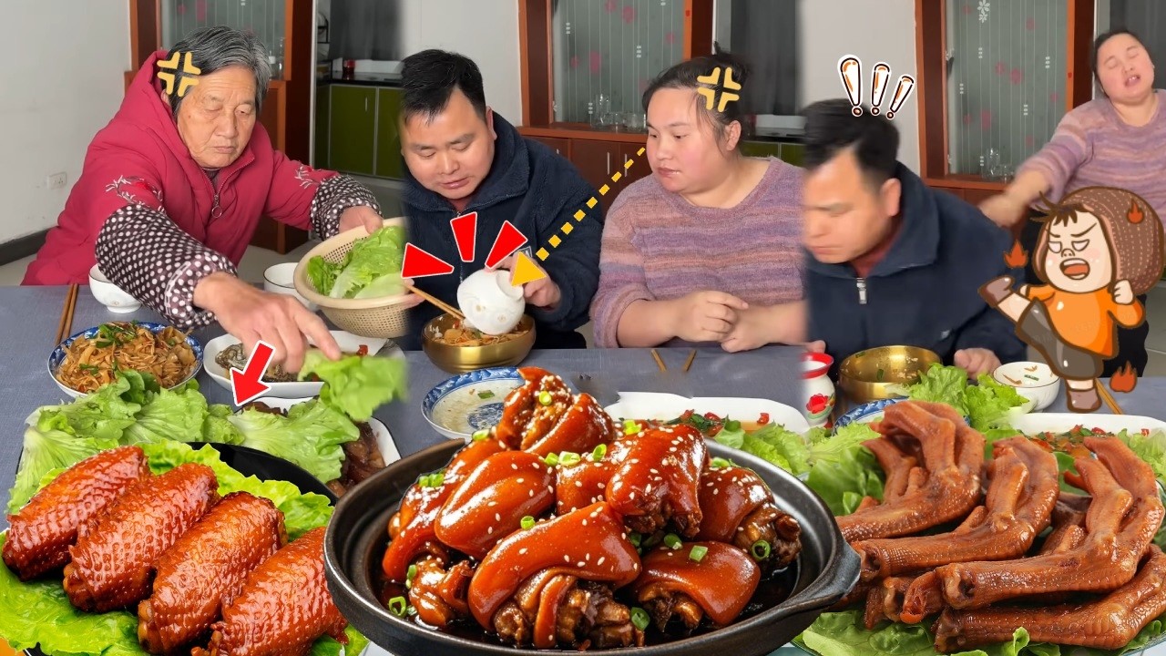 Silly husband complains about lettuce, but there's braised pork under the lettuce—he's stunned.