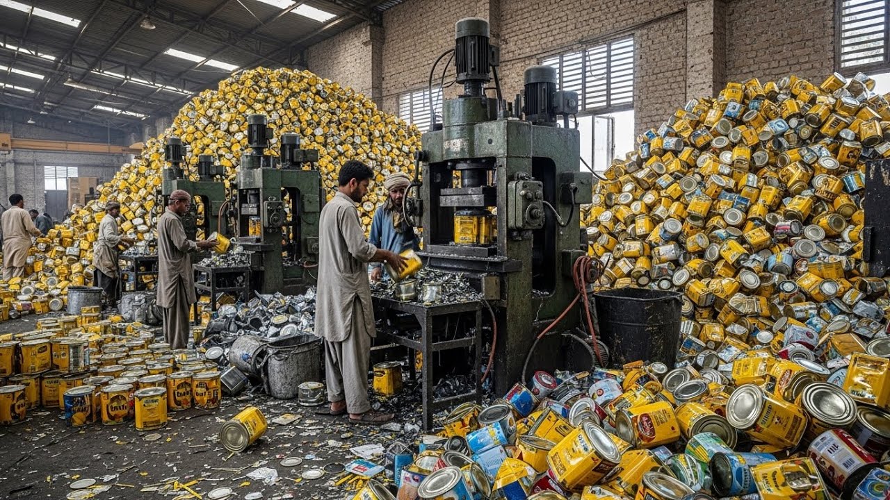 Recycling Process of Oil Tin Boxes in Factory | Waste Recycling