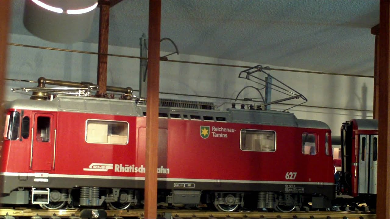 LGB Rhb Bernina Express on my indoor overhead layout - YouTube