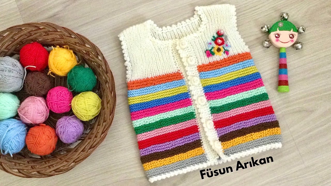 KOLAY BEBEK / ÇOCUK RENKLİ ÖRGÜ YELEK MODELİ  (1 / 12 YAŞ ) (ARTAN İPLERİ DEĞERLENDİRME)