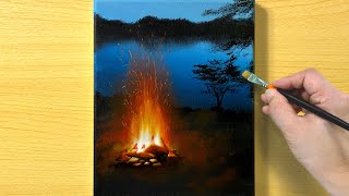 Night Camping Painting / Acrylic Painting / STEP by STEP #256