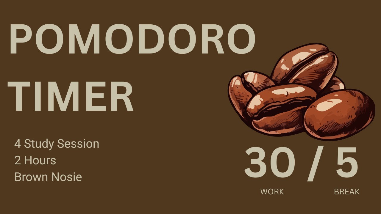 2 Hour Pomodoro | 5 Minute Intervals | with BROWN NOISE for ADHD Focus🎧 ...