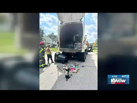 Crushed lithium-ion battery sparks recycling truck fire in South Bend