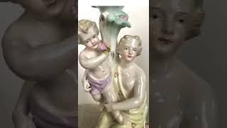 19th Century Pair of Sitzendorf Porcelain Meissen Style Figural Candelabra #vintage #art