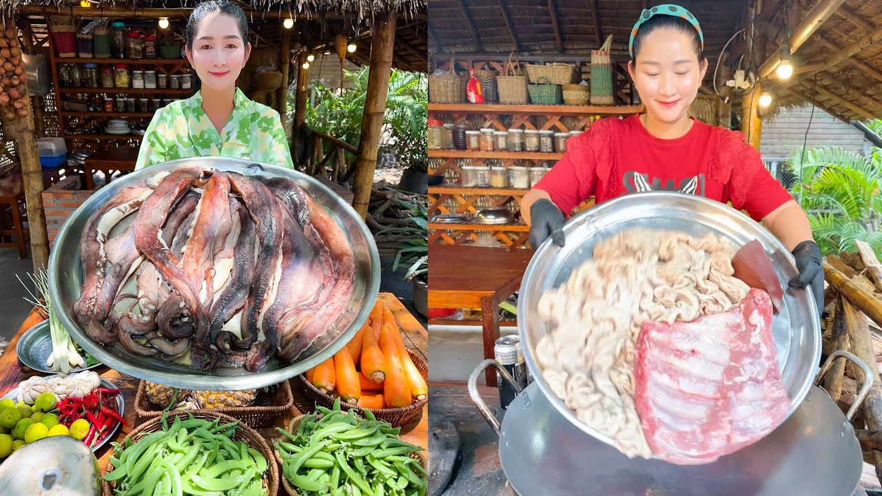 Countryside Cooking Style : Amazing Cooking Skill | Cook Octopus, Beef Tripe, Pig Intestine Recipe
