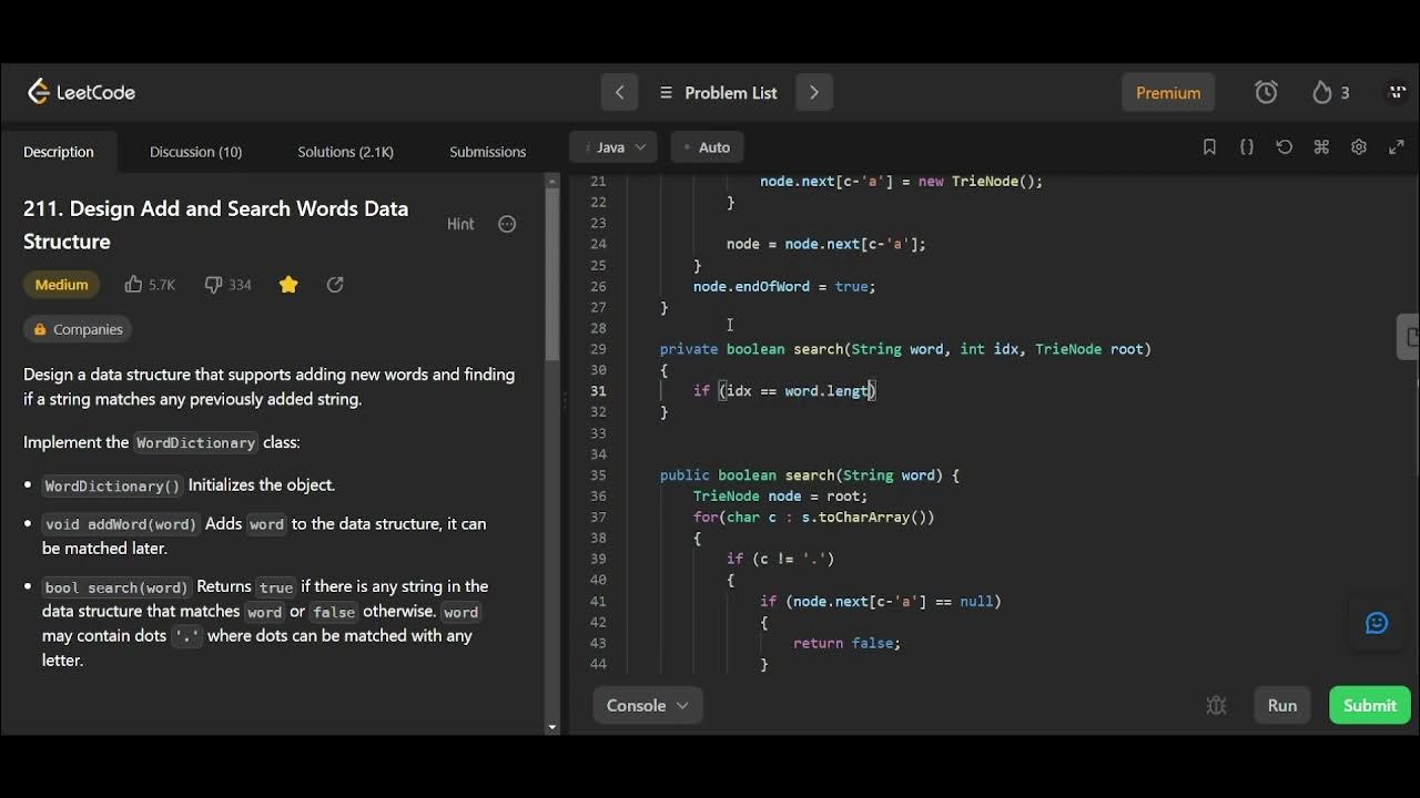 Design Add and Search Words Data Structure | LeetCode 211 | Java - YouTube image.