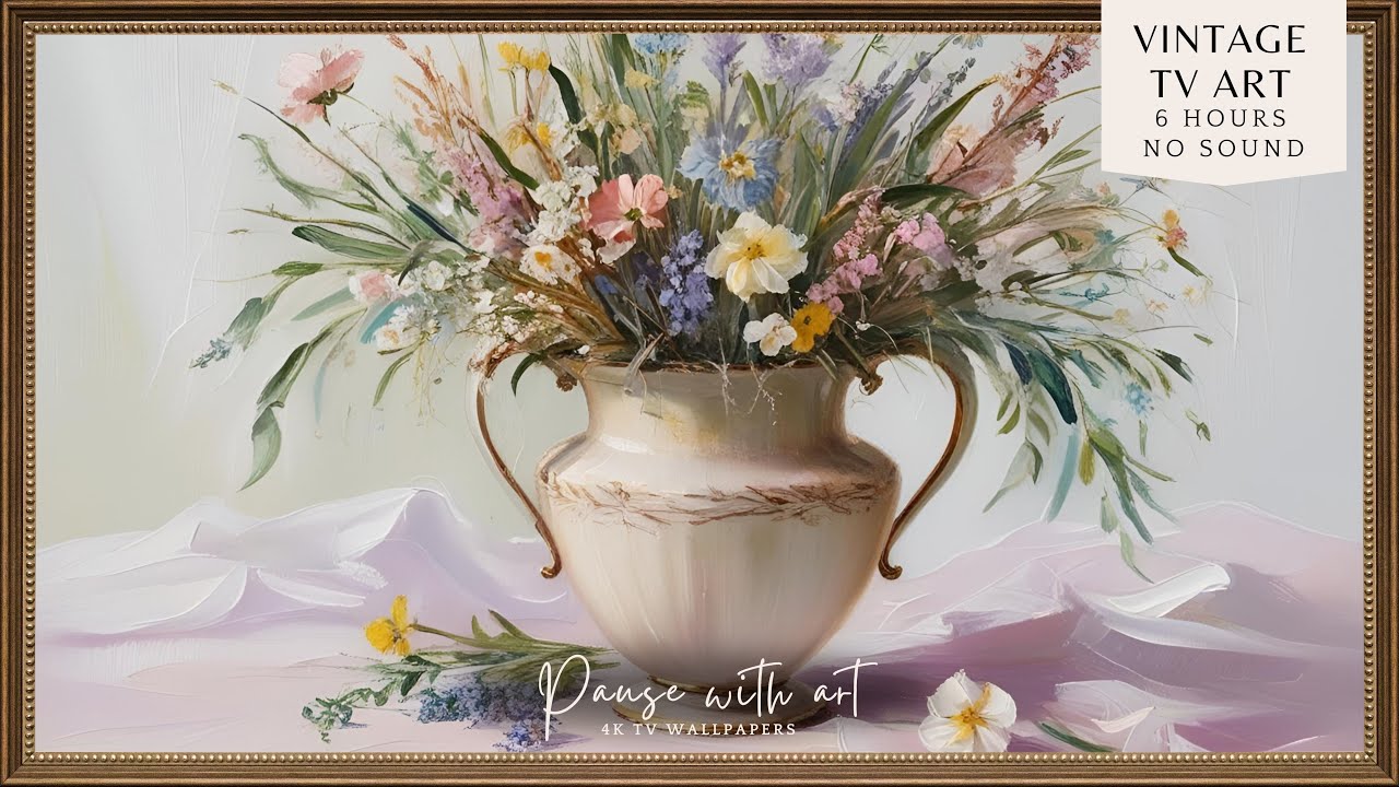 Vintage Frame TV Art Soft Colors Flowers | Floral Background for Your TV | TV Wallpaper | 6 Hours