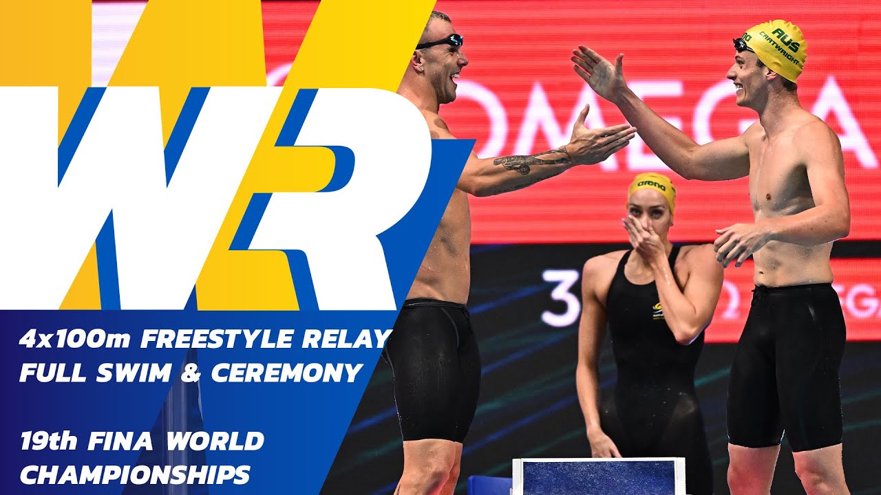 World Record  Full Swim  Medal Ceremony  Mixed 4x100m Freestyle  19th FINA World Championships