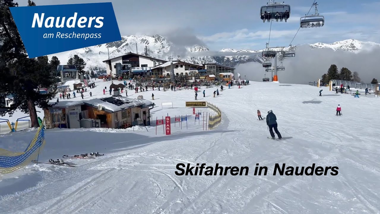 Skifahren in Nauders in Tirol kurz vor der italienischen Grenze