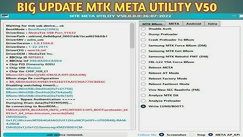 Big Update Mtk Meta Utility V50 / Oppo Vivo Samsung Mi Unlock /All Mtk Cpu Password Frp Remove