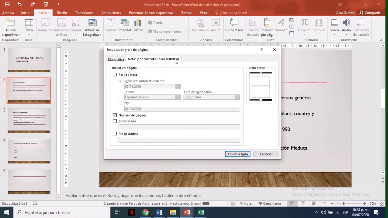 Pasos para insertar fecha, pie y numeración en Power Point - YouTube