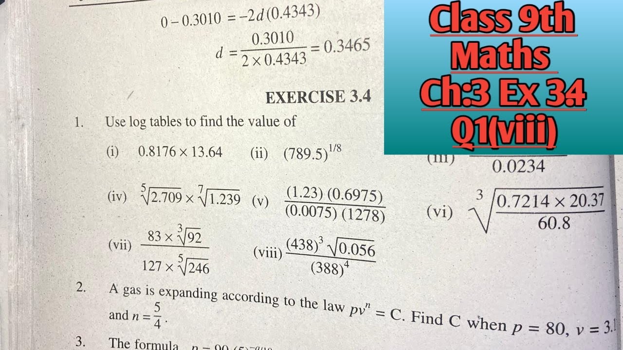Ch:3 Ex 3.4 Q1-viii 9th maths| Class 9 Math Chapter 3 logarithm ...