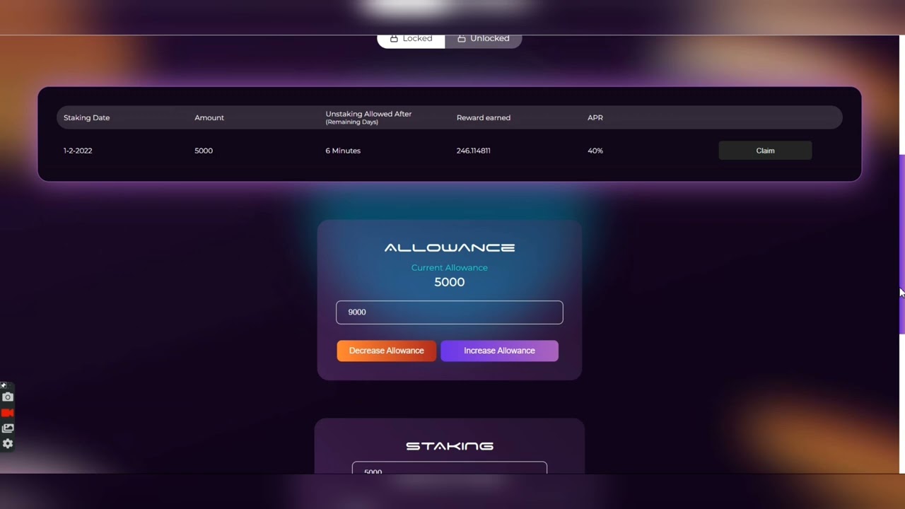 Lunastarter test-net staking demonstration