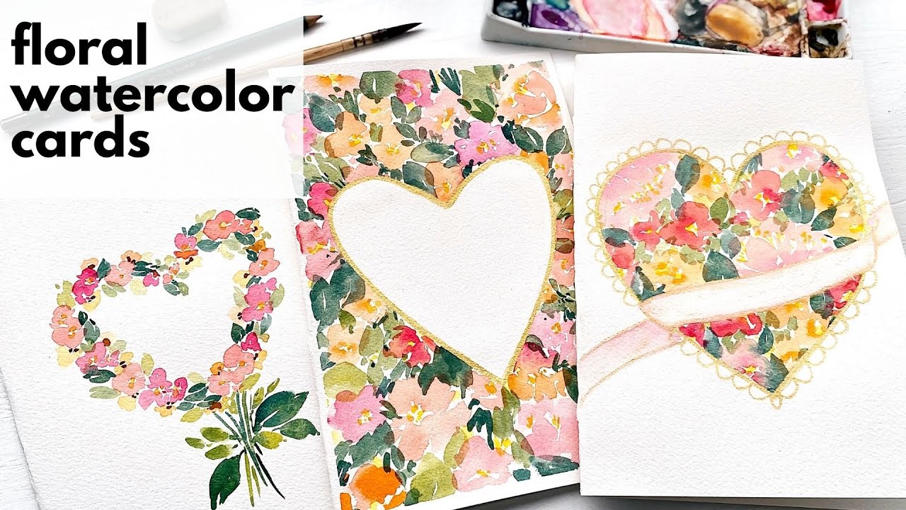 3 Easy watercolor floral Valentine’s Day cards