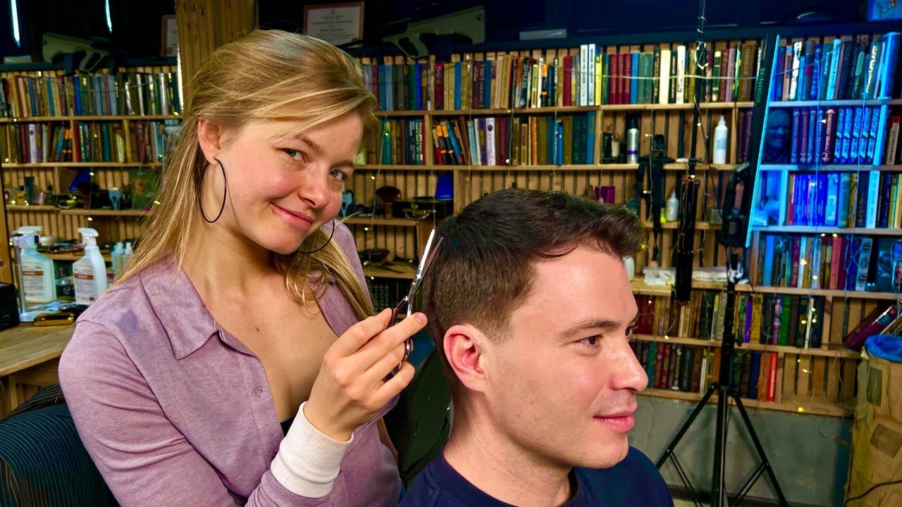 ✂️(ASMR) Lady barber again gives a beautiful haircut and gentle care