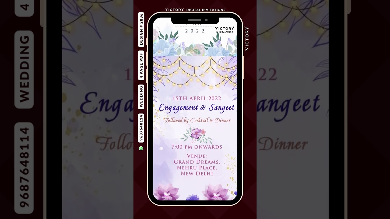 Digital Wedding Invitations video & PDF, Design no. 2886
