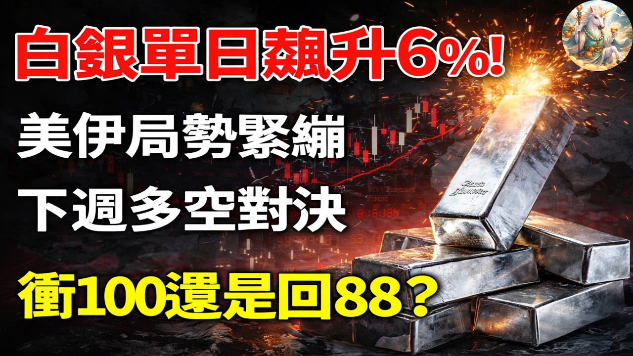 白銀單日暴漲6%！美伊局勢一觸即發，下周多空大決戰，衝100還是回88？#白銀#現貨價格#黃金#投資#美元#金融#理財#晚年生活#晚年幸福#退休#退休生活