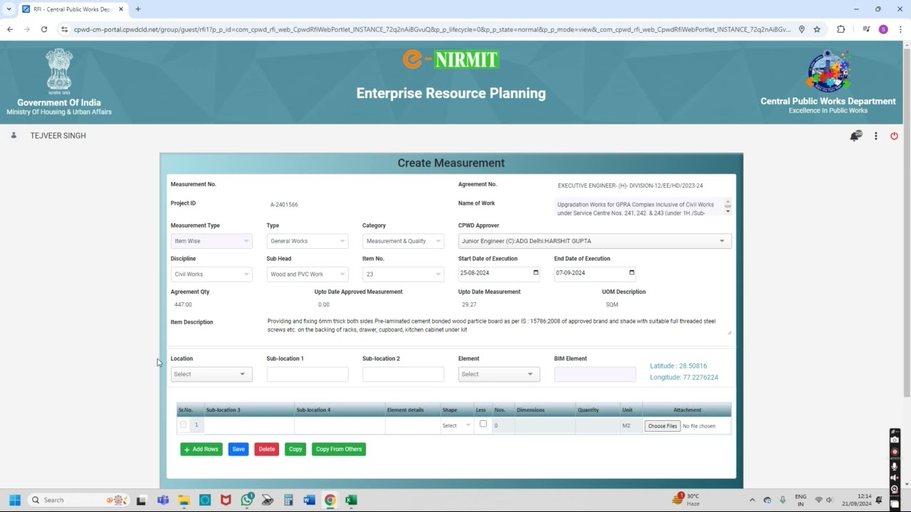 CPWD E-Nirmit ERP Measurement Pat 2