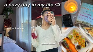 A RELAXING DAY IN MY LIFE: cozy day at home, comfort movies, \& skincare routine!🕯