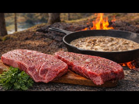 Juicy Steak with Creamy Mushroom Sauce | Alaska ASMR Cooking