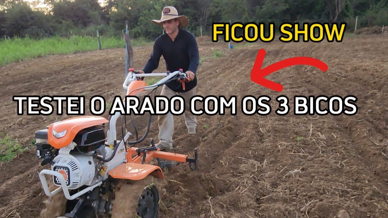 TESTANDO O ARADO COM 3 BICOS NO TRATORITO. MOTOCULTIVADOR STIHL MH 710 A GASOLINA.