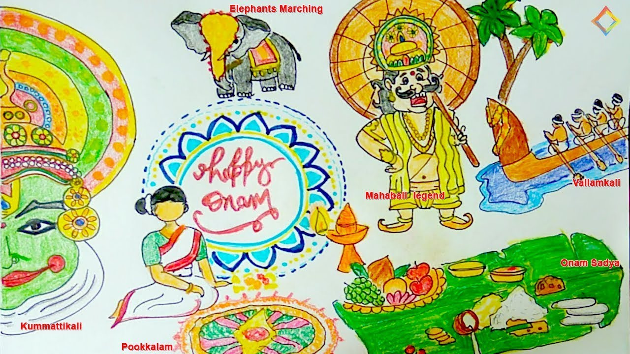 Onam Festival Drawing very easy step by step for kids ...