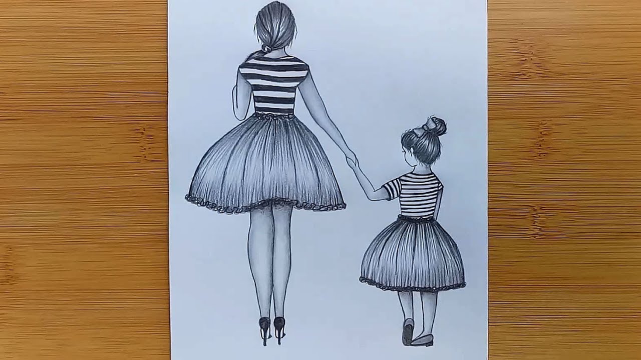 Mother's Day Drawing with Pencil sketch for beginners -Step by step