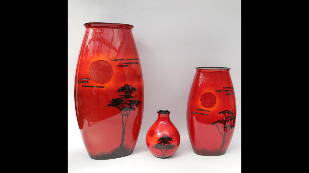 Poole Pottery African Sky Vase Trio Manhattan 36cm Volcano 26cm Bud 13