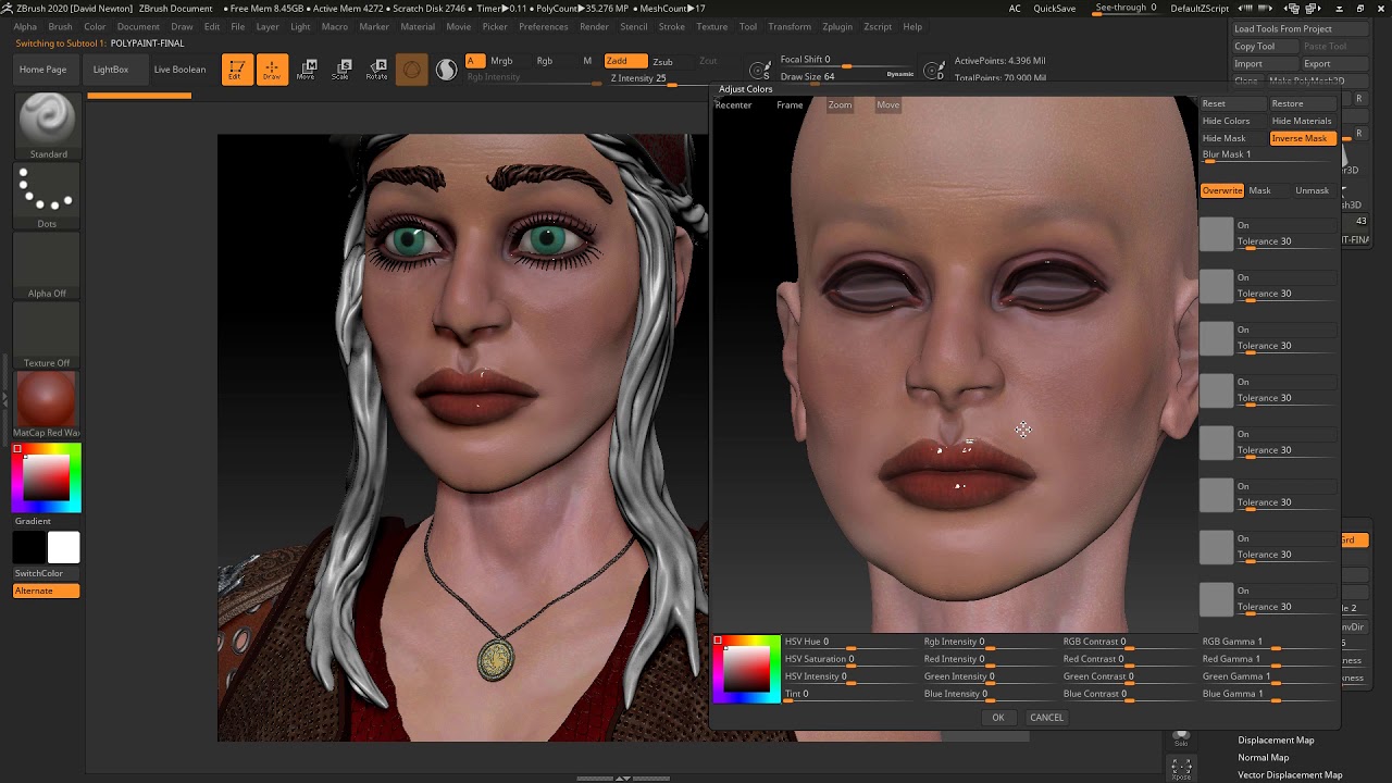 how to change a colored zbrush