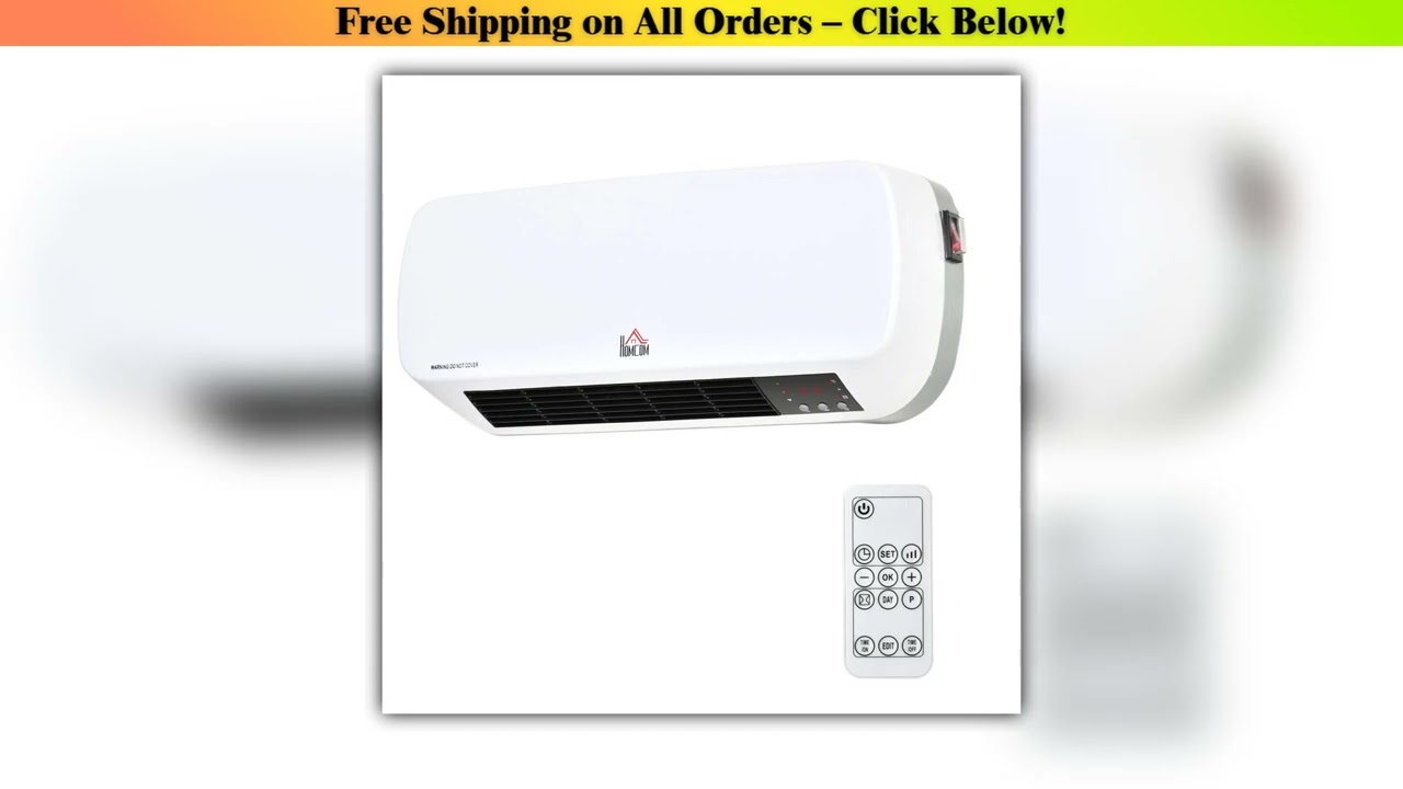 Homcom Wall-Mounted Bathroom Heater 1000W/2000W with Remote Control 45X18.6X11.5Cm Wholesale Best