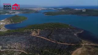 Ayvalık Tabiat Parkı Yangını Havadan Görüntülendi