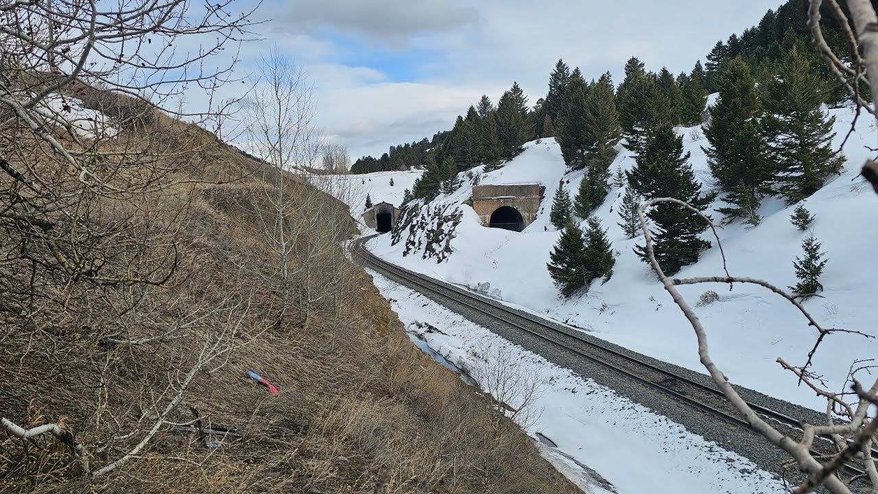 BNSF Bozeman pass next to historic Northern Pacific  tunnel. #railfan