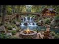 Perfect Summer Piano Music With Waterfall Riverside Cabin Campfire Crackling Sounds 