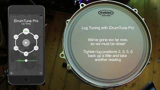 Drum tuning with iDrumTune Pro drum tuner app - clearing / equalizing the drumhead (lug tuning) screenshot 2
