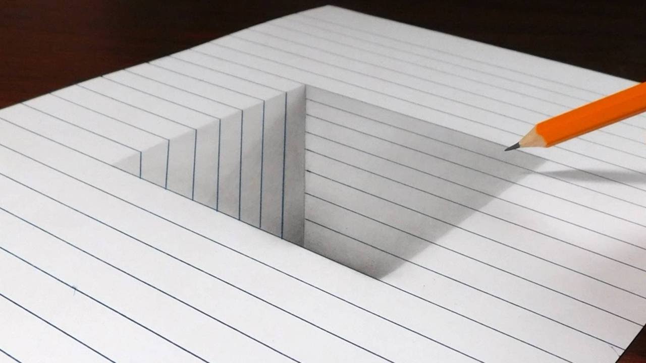 How to Draw a Square Hole in Line Paper 3D Trick Art