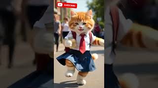 Cat going School 🏫 #dubidubidu #cuteanimal #funny #cartoon #shortsfeed