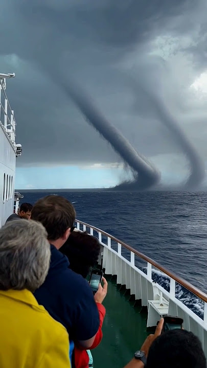 waterspout tornado in thunderstorm 😱caught in camera #storm​ #hurricane​ #ship​ #northsea #trending