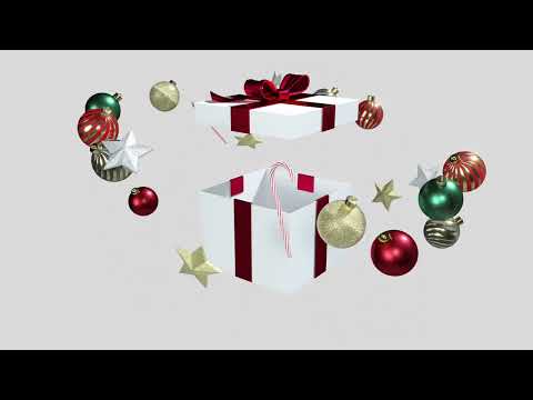 Christmas Gift Box Opening to Reveal Decorations. Seemless Loop. Royalty Free Animation 4K ULTRA HD