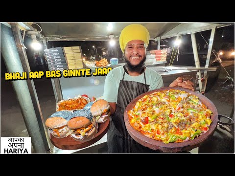 350/- Rs Indian Street Food Dhamal   Jumbo Cheese Burst Pizza + Garlic Bread, Burgers Unlimited Swad