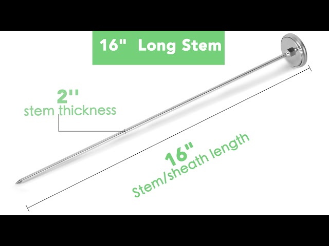 Long Stem Compost Soil Thermometer - Fast Response Stainless Steel 16 Inch  - Fahrenheit and Celsius - Includes Protective Sheath and Composting Guide