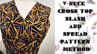 How to make an OVERLAPPING V-NECK draped/pleated top (Slash and spread method)
