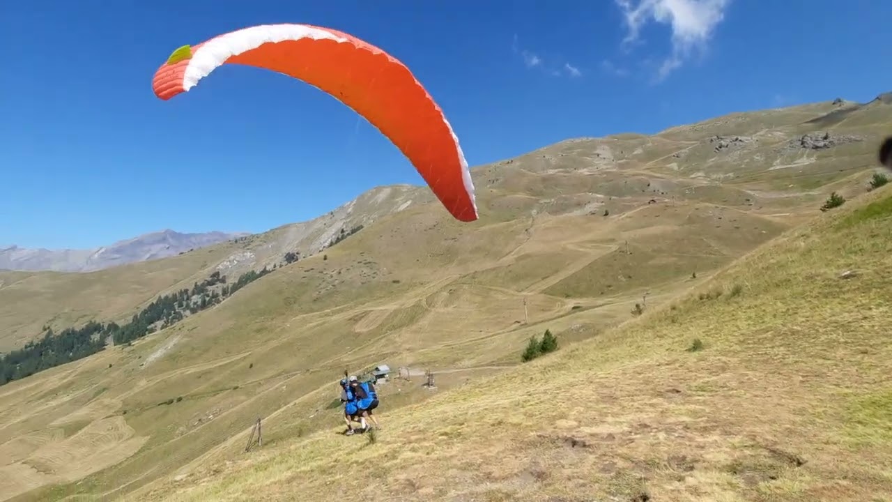 Décollage biplace parapente Orcières Merlette Ressources parapente