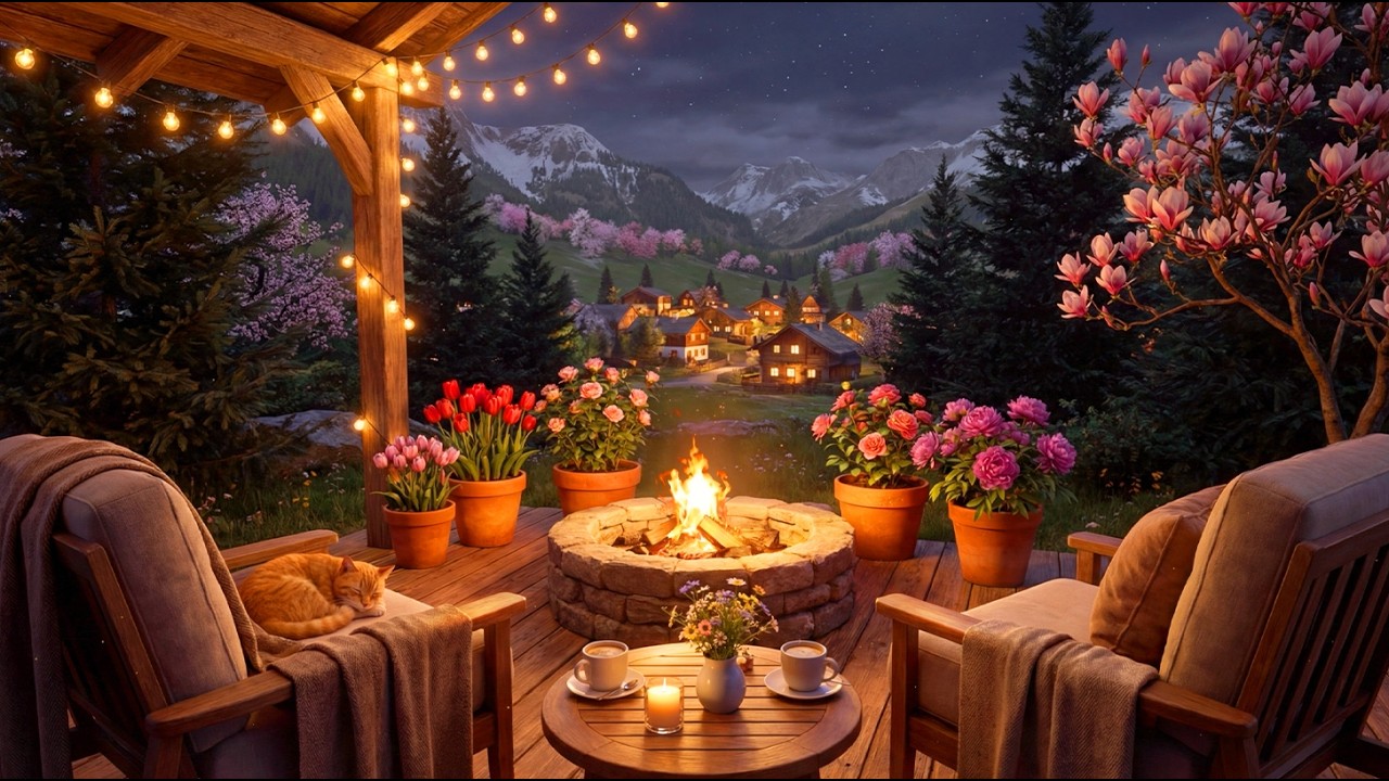 Peaceful Spring Night Cozy Spring Night Ambience – Campfire & Fireplace Sounds in a Peaceful ...