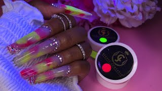 Acrylic Nail Tutorial | Neon Marble Ombré | on XXL Nail using JC Beauty Concepts