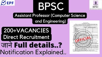 BPSC Assistant professor (Computer Science & Engineering)|| New vacancy 2022 ||