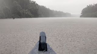 HEAVY RAIN ON BOAT IN RIVER  - REAL RAIN FOREST
