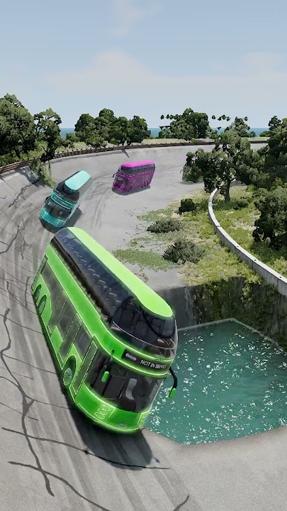Double-decker bus vs square water Pit!