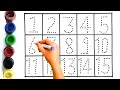 Kids drawing one, two, three, number with colorful paint, kids drawing, number drawing