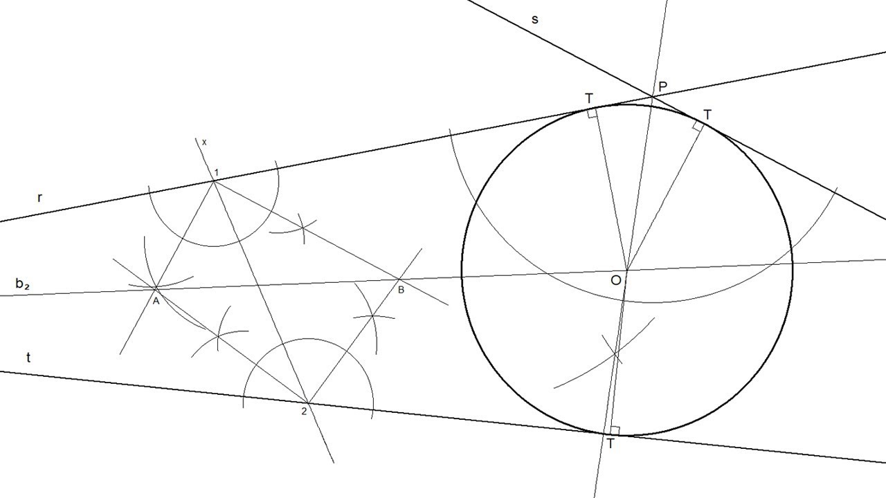 Circunferencia tangente a tres rectas que se cortan fuera del dibujo - Apolonio RRR